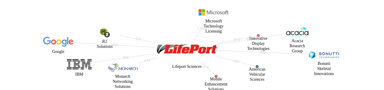 Lifeport Sciences 보유 US 특허가 인용reference하는 선행 특허 보유 기업 네트워크 데이터 기준일 20240101 그림