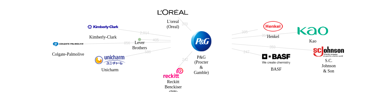PG 보유 US 특허가 인용reference하는 선행 특허 보유 기업 네트워크 데이터 기준일 20240101 그림