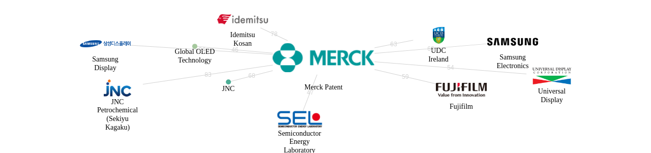 메르크 파텐트 보유 US 특허를 거절시키는데 사용된 선행 특허 보유 기업 네트워크 데이터 기준일 20240101 그림