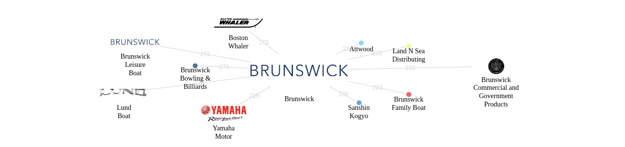 Brunswick 보유 US 특허가 인용reference하는 선행 특허 보유 기업 네트워크 데이터 기준일 20240101 그림