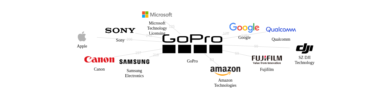 GoPro 보유 US 특허가 인용reference하는 선행 특허 보유 기업 네트워크 데이터 기준일 20240101 그림