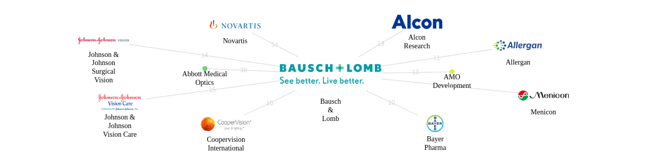 Bausch  Lomb 보유 US 특허를 거절시키는데 사용된 선행 특허 보유 기업 네트워크 데이터 기준일 20240101 그림