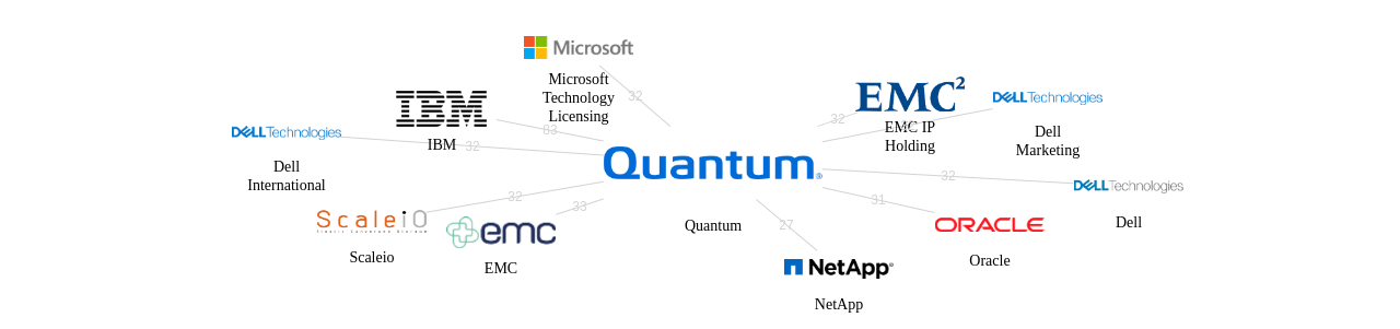 Quantum 보유 US 특허를 거절시키는데 사용된 선행 특허 보유 기업 네트워크 데이터 기준일 20240101 그림