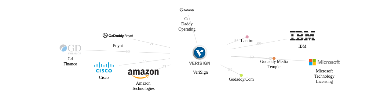 VeriSign 보유 US 특허가 거절시키는데 사용된 후행 특허 보유 기업 네트워크 데이터 기준일 20240101 그림