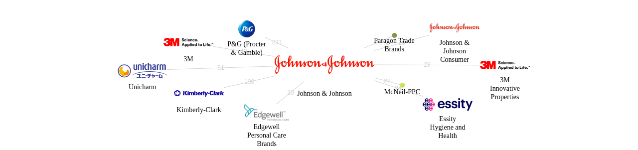 Johnson  Johnson 보유 US 특허를 피인용forward citation하는 후행 특허 보유 기업 네트워크 데이터 기준일 20240101 그림