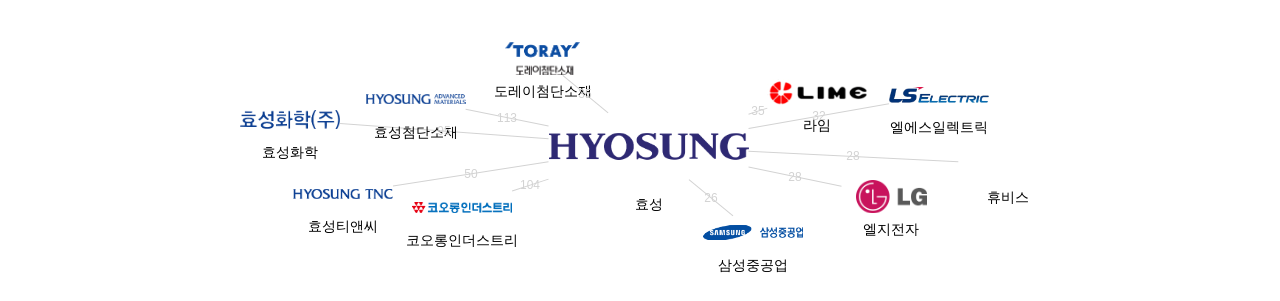 효성 보유 KR 특허를 피인용forward citation하는 후행 특허 보유 기업 네트워크 데이터 기준일 20240101 그림