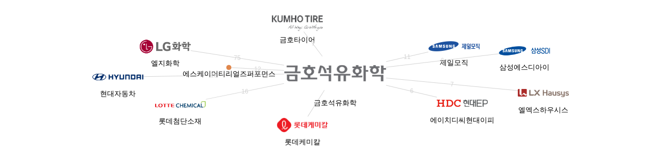 금호석유화학 보유 KR 특허를 피인용forward citation하는 후행 특허 보유 기업 네트워크 데이터 기준일 20240101 그림