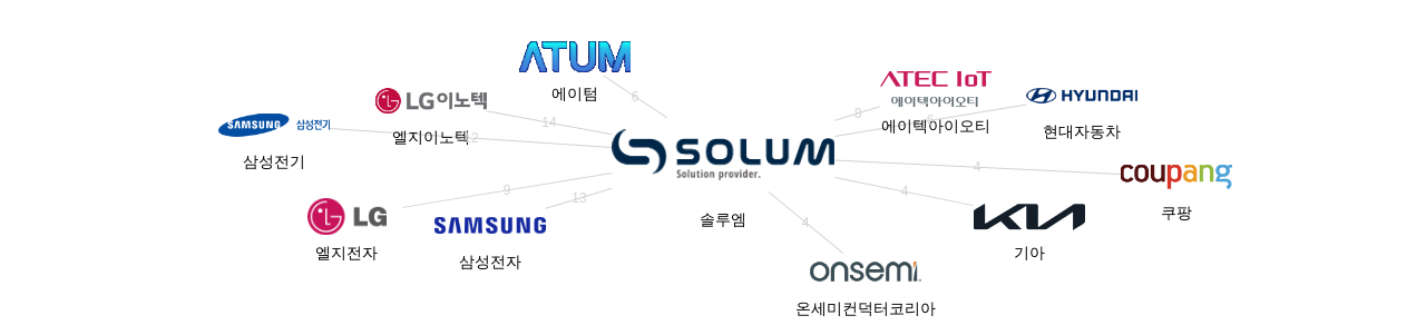 솔루엠 보유 KR 특허가 거절시키는데 사용된 후행 특허 보유 기업 네트워크 데이터 기준일 20240101 그림